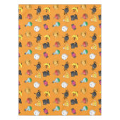 オレンジ色の背景を持つ可愛いハロウィンパターン テーブルクロス (正面)