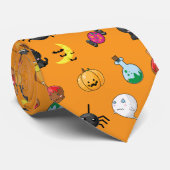 オレンジ色の背景を持つ可愛いハロウィンパターン ネクタイ (ロール)