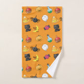 オレンジ色の背景を持つ可愛いハロウィンパターン バスタオルセット (ハンドタオル)
