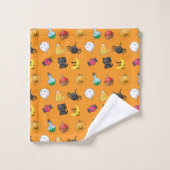 オレンジ色の背景を持つ可愛いハロウィンパターン バスタオルセット (ウォッシュタオル)