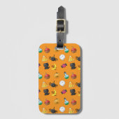 オレンジ色の背景を持つ可愛いハロウィンパターン ラゲッジタグ (正面縦)