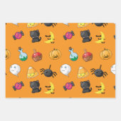 オレンジ色の背景を持つ可愛いハロウィンパターン ラッピングペーパーシート (正面)