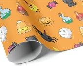 オレンジ色の背景を持つ可愛いハロウィンパターン ラッピングペーパー (ロールコーナー)