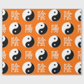 オレンジ色の背景中国の陽模様 ラッピングペーパー (フラット)