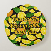 オレンジ色の背景 ラウンドクッション (裏面)