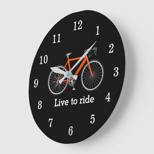 オレンジ色の自転車を黒に乗せた引用文 ラージ壁時計 (傾斜)