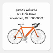 オレンジ色の自転車オンホワイト スクエアシール (正面)