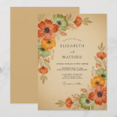 オレンジ色の花々 秋の結婚式 招待状 (正面/裏面)