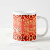 オレンジ色の花が付いた赤 ジャンボコーヒーマグカップ (右)