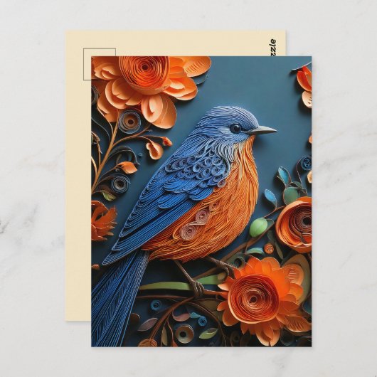 オレンジ色の花が咲く東のブルーバード ポストカード (正面/裏面)