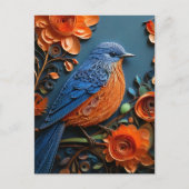 オレンジ色の花が咲く東のブルーバード ポストカード (正面)