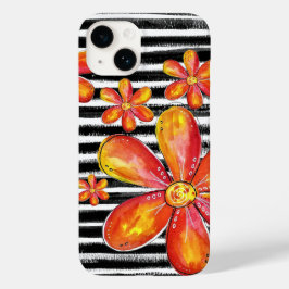 オレンジ色の花が黒いストライプ花 Case-Mate iPhone 14ケース