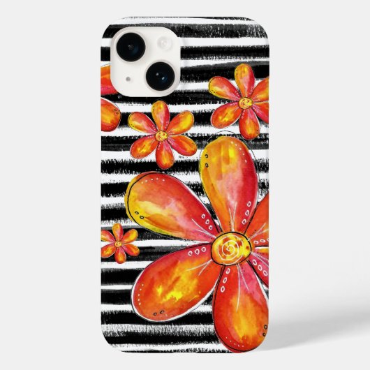 オレンジ色の花が黒いストライプ花 Case-Mate iPhoneケース (裏面)