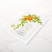 オレンジ色の花とアーチバルミツワー金ゴールド箔 箔招待状 (回転した状態)