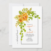 オレンジ色の花とアーチ結婚のリハーサルディナー 招待状 (正面)