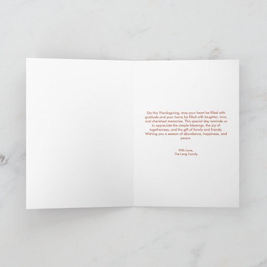 オレンジ色の花とカボチャの挨拶に感謝 カード (内部)