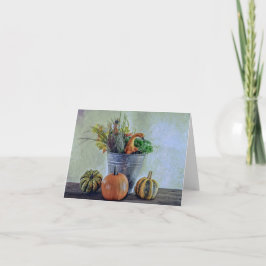 オレンジ色の花とカボチャの静物画 カード