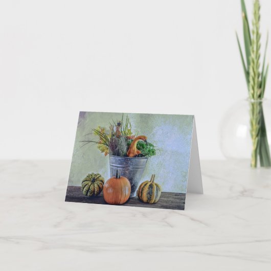 オレンジ色の花とカボチャの静物画 カード (正面)