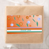 オレンジ色の花とストライプありがとうラベル ラベル (インサイチュ)