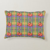 オレンジ色の花とモスグリーンの格子枕 アクセントクッション (裏面)