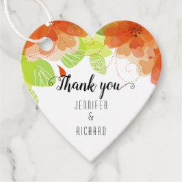 オレンジ色の花と書道結婚の感謝 フェイバータグ