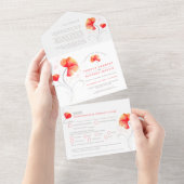 オレンジ色の花と灰色の渦巻きが一体となった水彩画のデザイン,  オールインワン招待状 (貼ってはがせる)