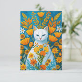 オレンジ色の花と白猫 サンキューカード (スタンド正面)