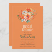 オレンジ色の花と緑のオレンジブライダルシャワー 招待状 (正面/裏面)