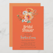 オレンジ色の花と緑のオレンジブライダルシャワー 招待状 (正面/裏面)