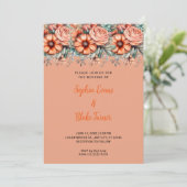 オレンジ色の花と緑のオレン結婚ジ 招待状 (スタンド正面)