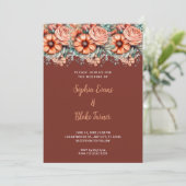 オレンジ色の花と緑の茶色結婚の 招待状 (スタンド正面)