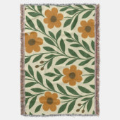 オレンジ色の花と緑の離れブランケット スローブランケット (正面縦)