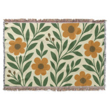 オレンジ色の花と緑の離れブランケット