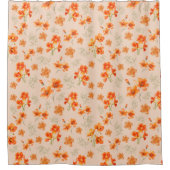 オレンジ色の花と緑葉の花 シャワーカーテン (正面)