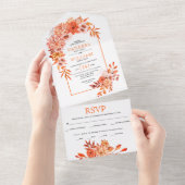 オレンジ色の花と葉秋の結婚式付きアーチ オールインワン招待状 (貼ってはがせる)
