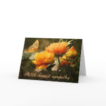 オレンジ色の花と蝶の哀悼カード