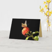 オレンジ色の花に蝶、内側空白のの挨拶 カード (黄色い花)