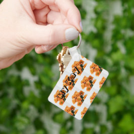 オレンジ色の花のキーカスタムテキスト名 キーホルダー