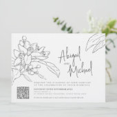 オレンジ色の花のスケッチ結婚モノラル写真の風景 招待状 (スタンド正面)