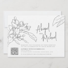 オレンジ色の花のスケッチ結婚モノラル写真の風景 招待状