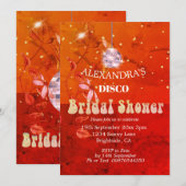 オレンジ色の花のディスコボール ブライダルシャワー 招待状 (正面/裏面)