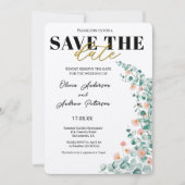 オレンジ色の花のフローラは日付を保存 招待状 (正面)