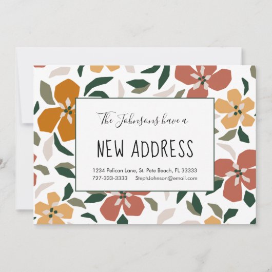 オレンジ色の花のフローラ新しいホームアドレスの移動 案内状 (正面)
