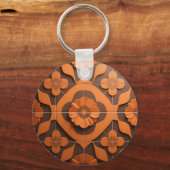 オレンジ色の花のメダリオン幾何学タイル模様 キーホルダー (裏面)