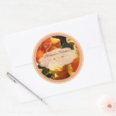 オレンジ色の花のラベル ラウンドシール (封筒)