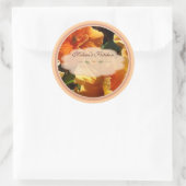 オレンジ色の花のラベル ラウンドシール (バッグ)