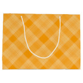 オレンジ色の花の付いた格子模様 ラージペーパーバッグ (裏面)