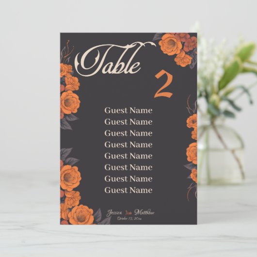 オレンジ色の花の個々のテーブルの座席表 案内状 (スタンド正面)
