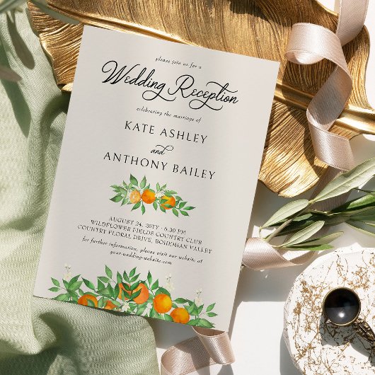 オレンジ色の花の写真のウェディングレセプションのみ 招待状
