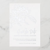 オレンジ色の花の写真の結婚式は日付を保存 箔招待状 (正面)